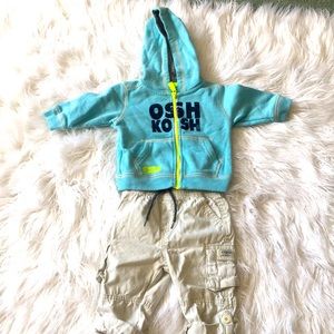Oshkosh hoodie for kids and cream cargo pants.